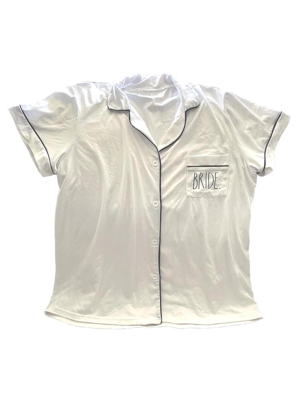 Rae Dunn Bride Pajama Set Button Front Short Sleeve Top and Shorts Size L